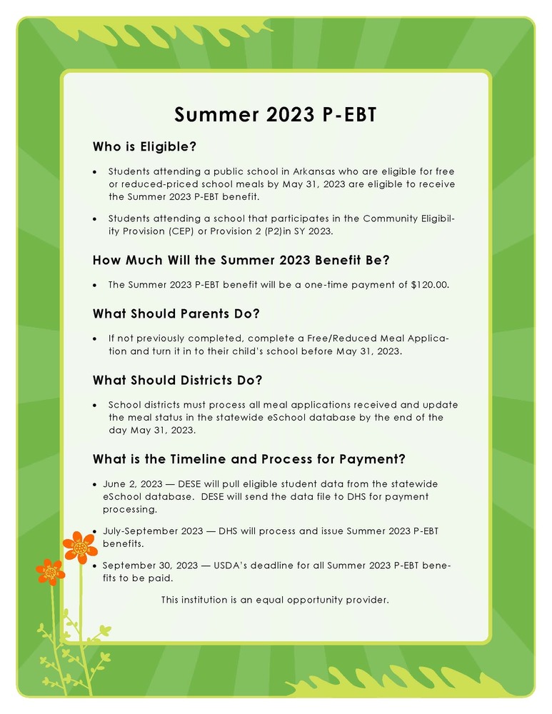 Summer 2025 PEBT Benefits Pocahontas School District